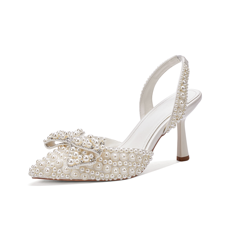 Kitten Heel Women - Neue Damen-Sommerschuhe mit spitzer Perlen-Schleife und