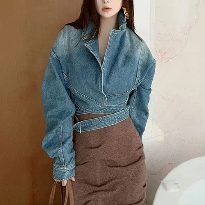 Unique Women'S Formal Wear - Blau gewaschene Retro-Jeansjacke für Damen, neuer