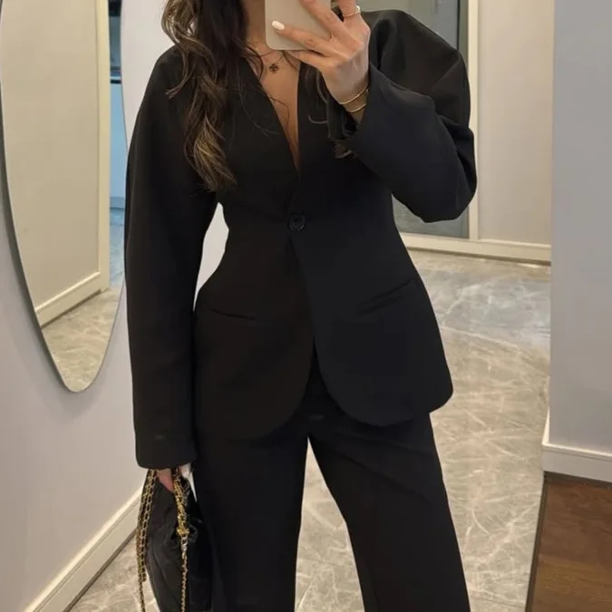 Women Formal Wear With Tie - 2025 Neuer Damen-Hosenanzug in Schwarz mit