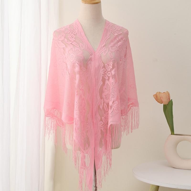 Women Formal Event Wear - 340D-Schal mit Spitzenfransen und ausgehöhltem Muster