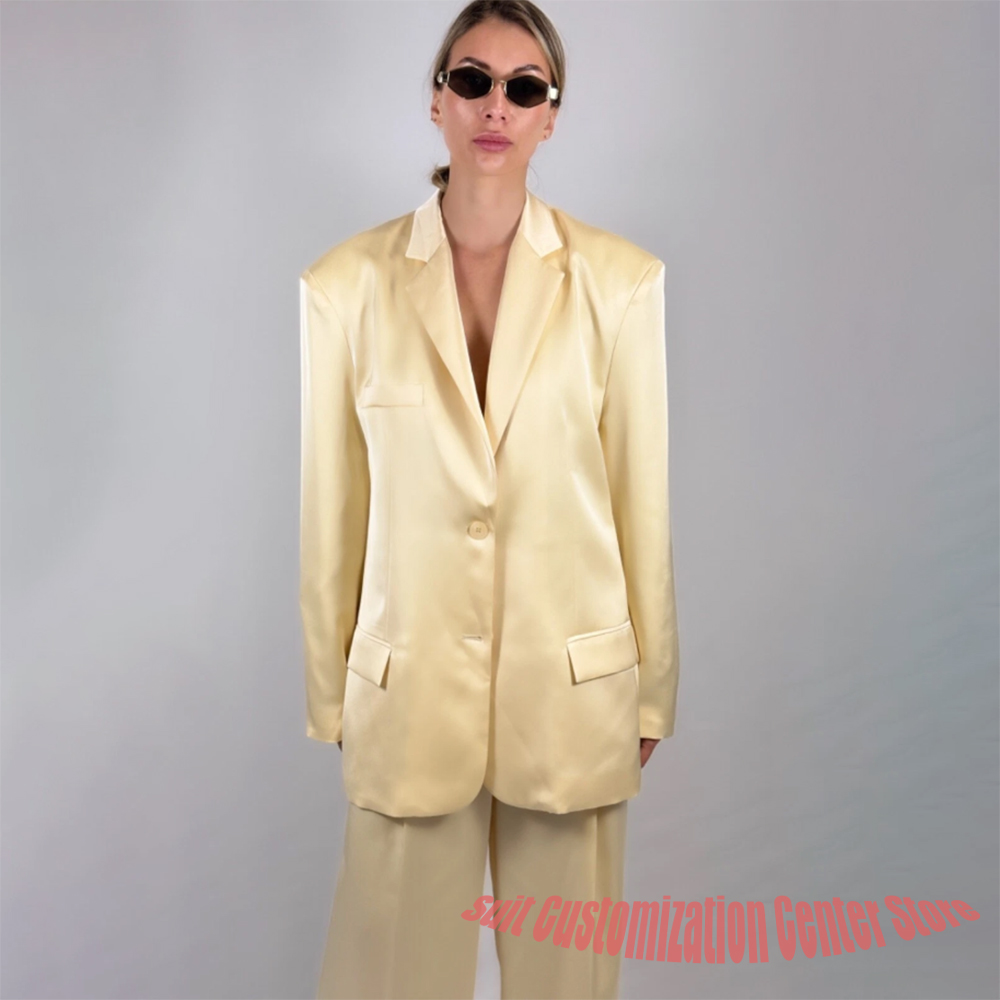 Lässiges Damen-Satin-Hosen-Set – Yellow Formal Wear Women Bewertung und Preis