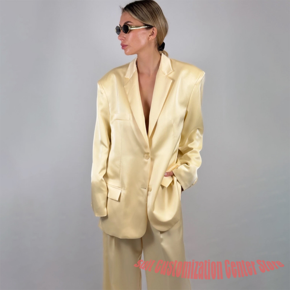 Lässiges Damen-Satin-Hosen-Set – Yellow Formal Wear Women Bewertung und Preis