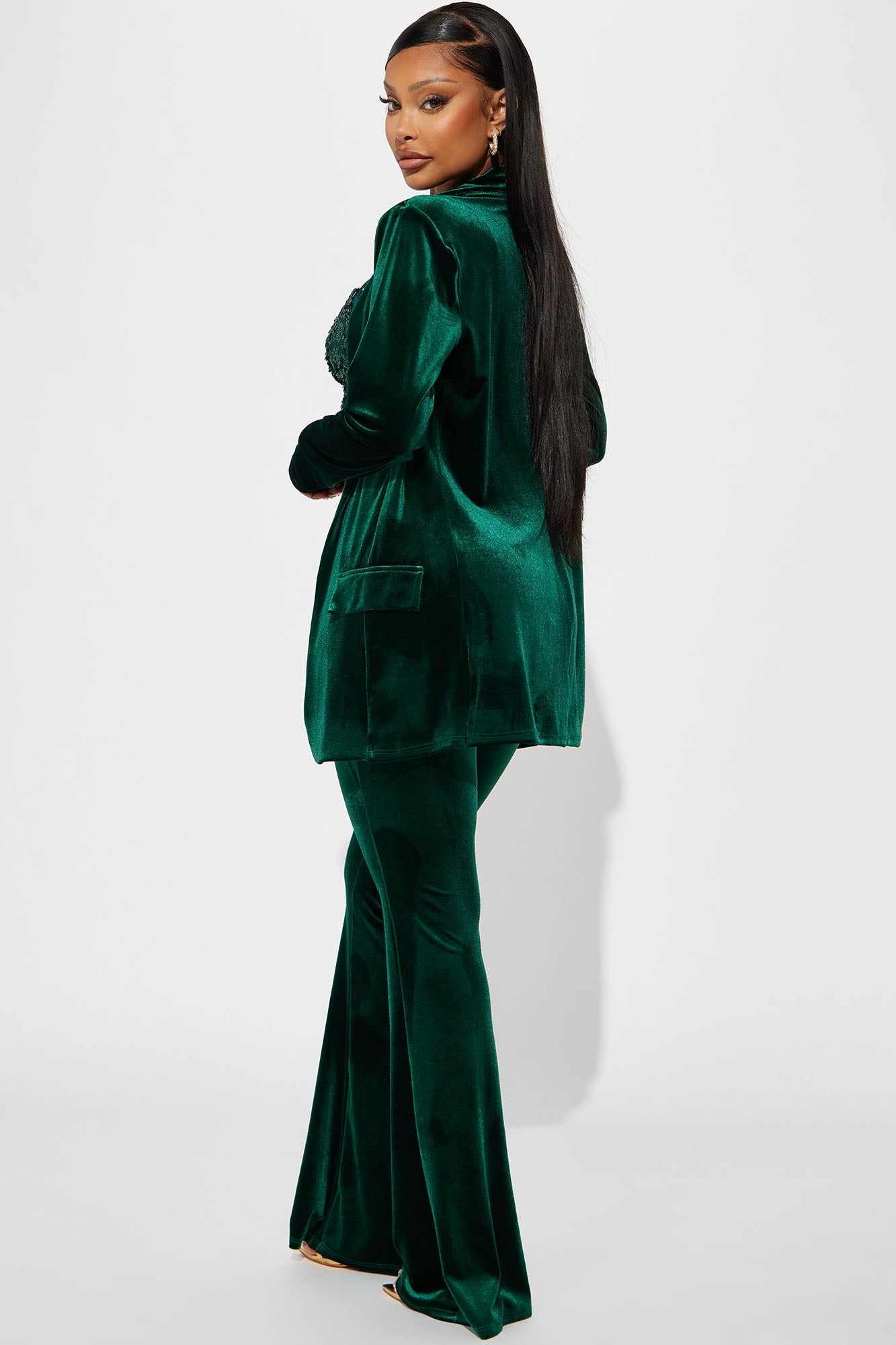 Grüne Samt-Hosenanzüge für Dam – Women Formal Wear With Tie Bewertung und Preis